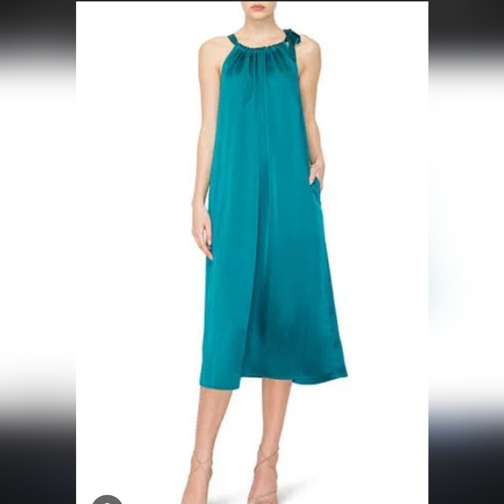 Melloday Teal Halter Tie Midi Dress w Pockets 1️⃣